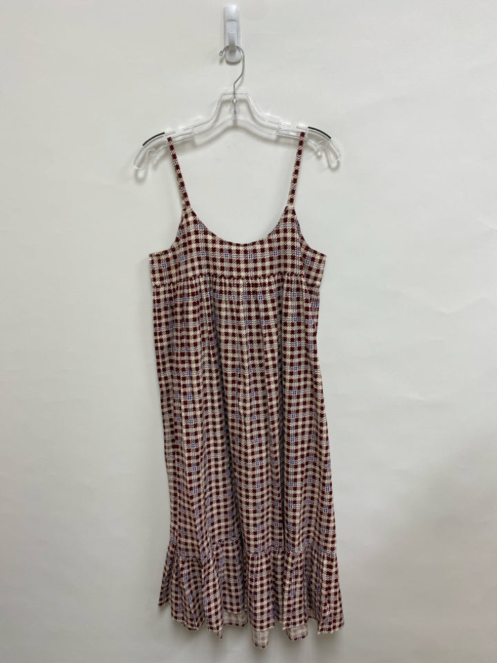 The GREAT. Size 1 Cream Burgundy/Blue Checkered Sleeveless Ladies Lounge Dress