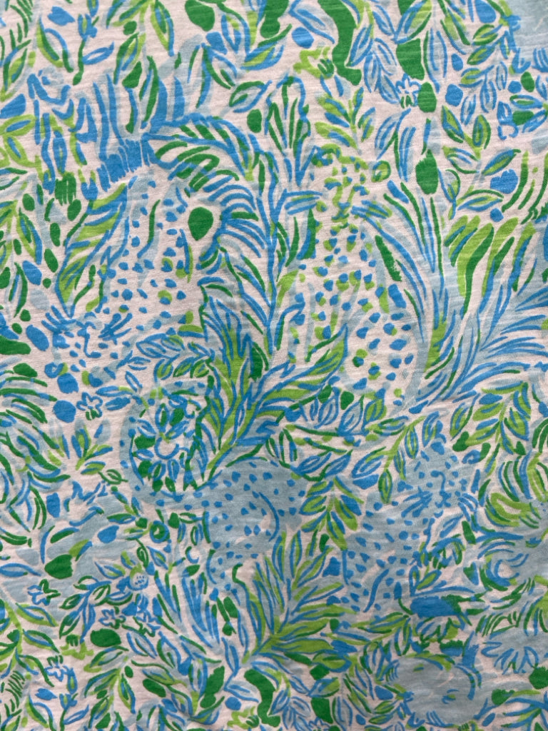 LILLY PULITZER Size XL White Green/Blue Floral Ladies Top