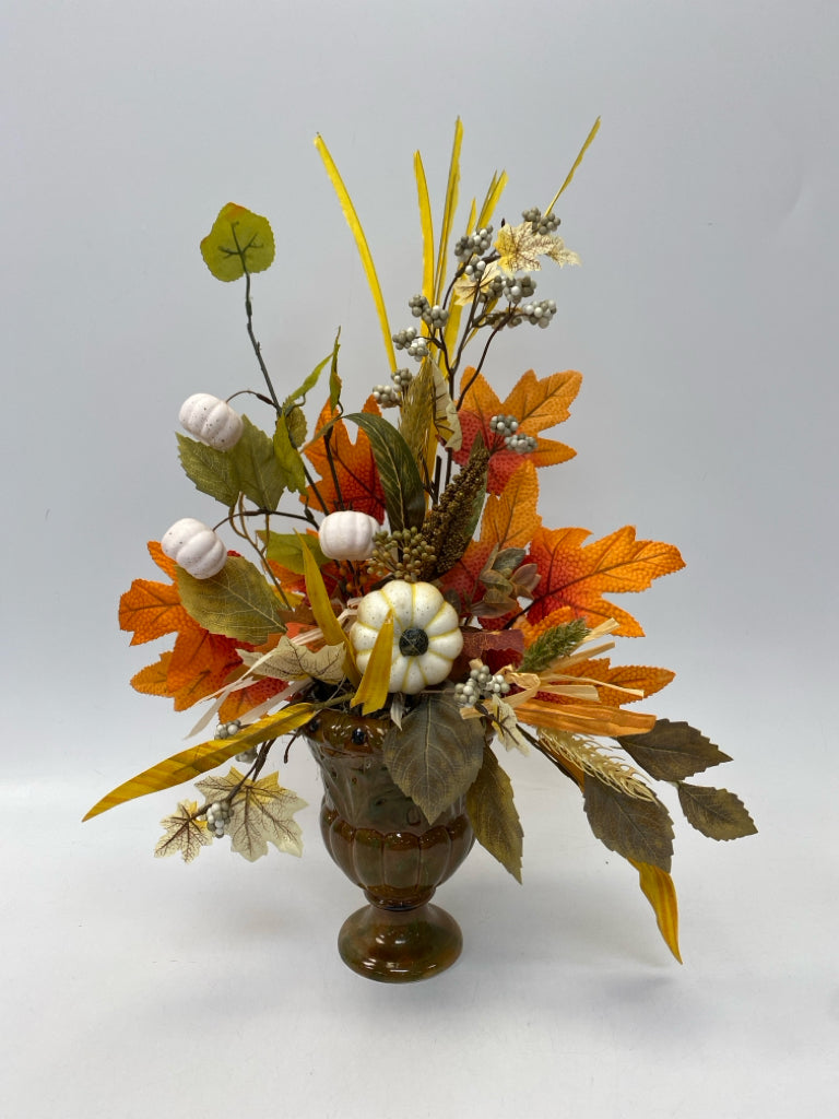White Orange/Green Pumpkin Floral Arrangement