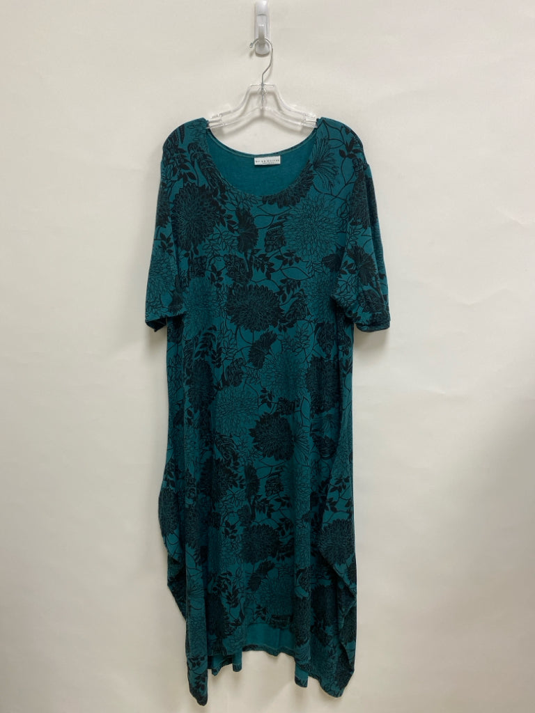 Bryn Walker Size 2X Teal Green Black Floral Short Sleeve Plus Size Dress