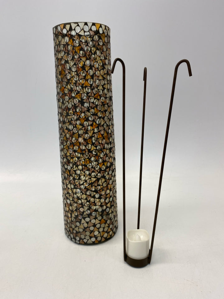 Amber Iridescent Mosaic Glass Candleholder(s)