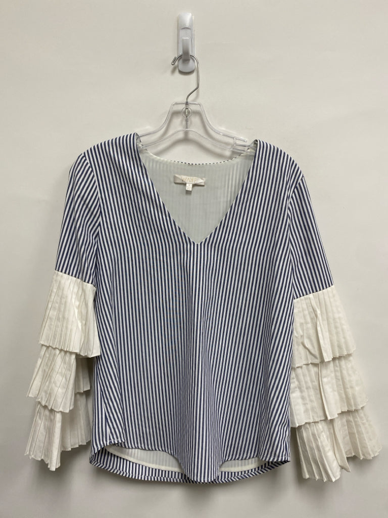 Size 8 White/Navy Stripes Bell Sleeves Ladies Top