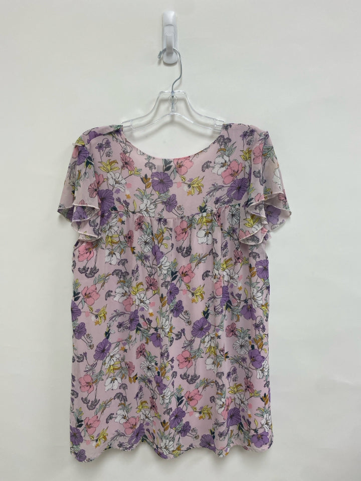 SUZANNE BETRO Size L Pink/White Lavender/Yellow Floral Maternity Top