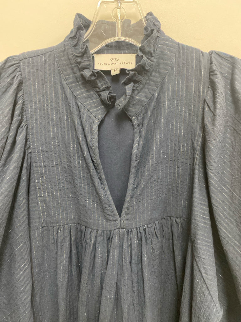 Never a Wallflower Size M Navy Gold Cotton Ladies Dress