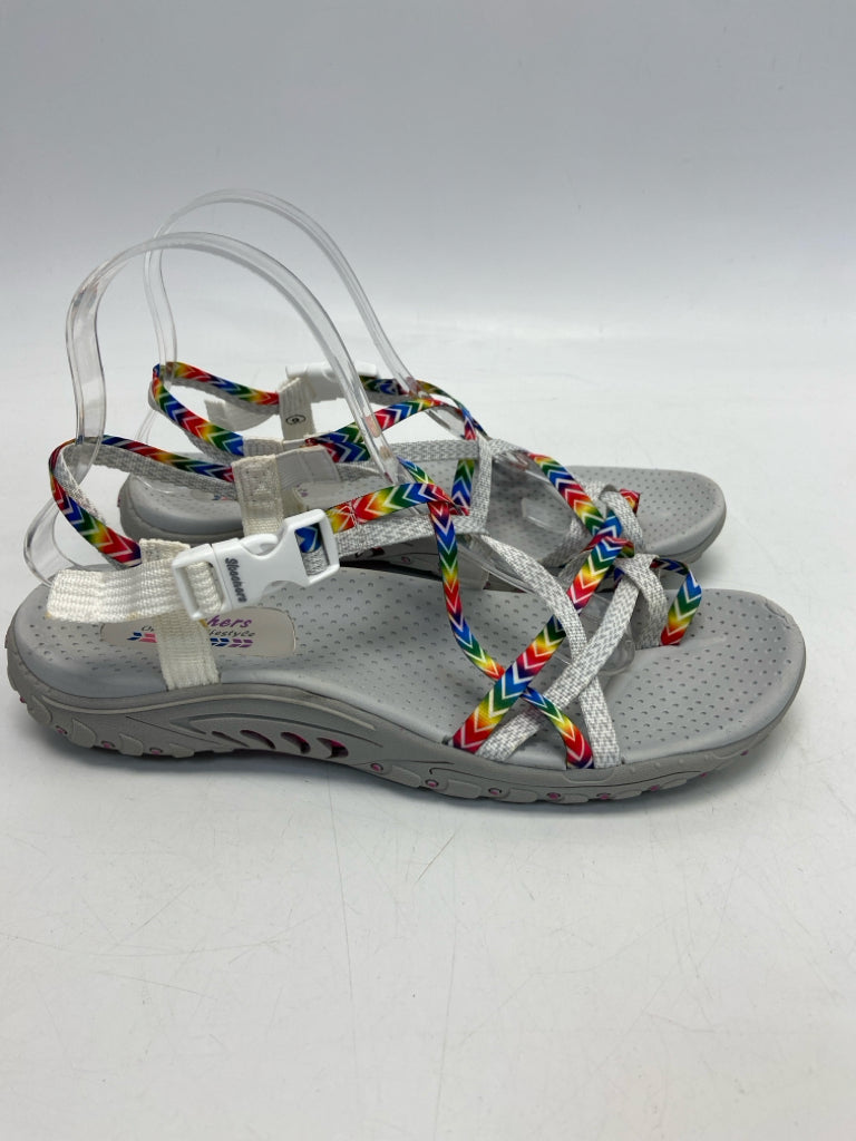Skechers  Size 9 Pale Gray Multi-Color Crisscross Sandals