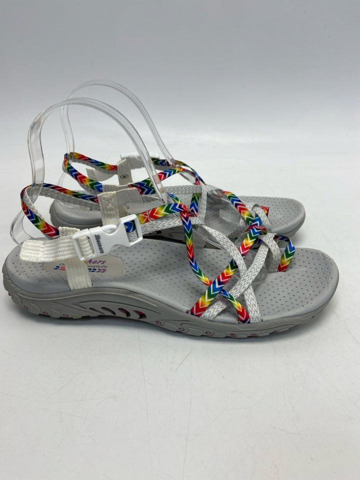 Skechers  Size 9 Pale Gray Multi-Color Crisscross Sandals