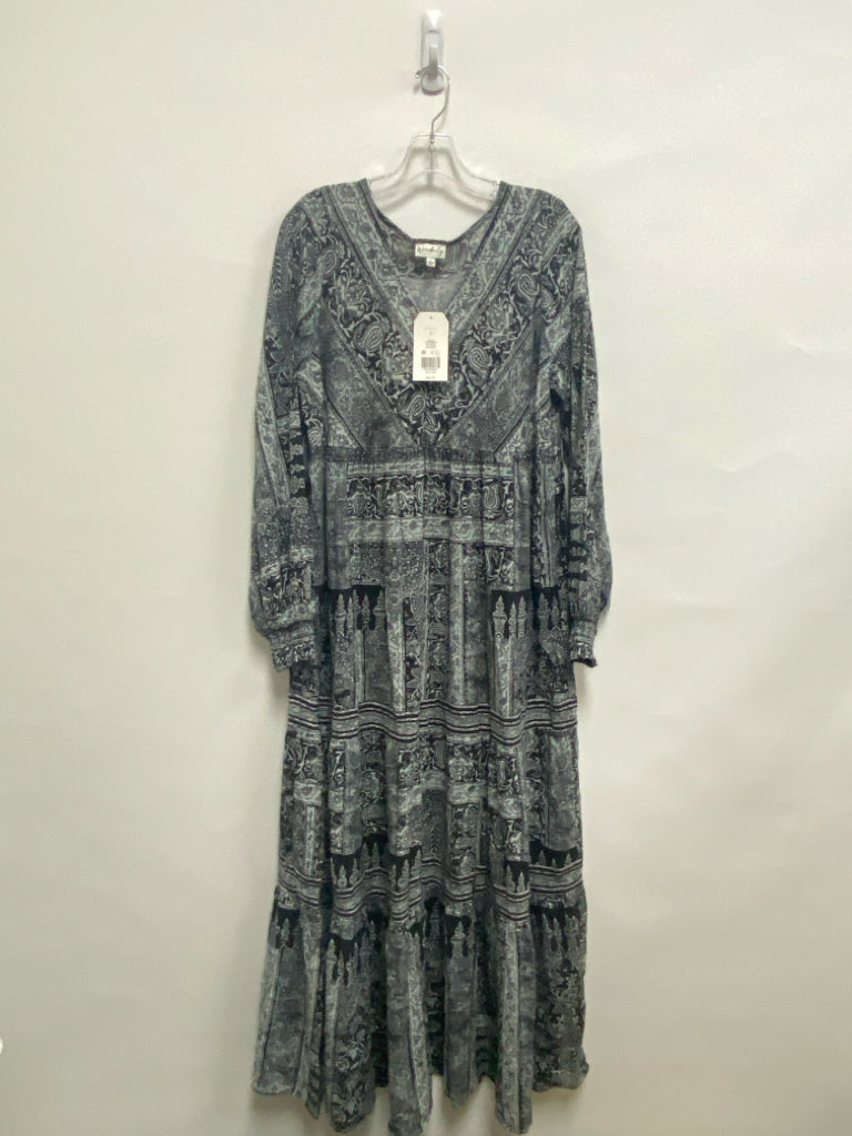 NWT wonderly Size L Gray/Black Assorted Print Maxi Ladies Dress
