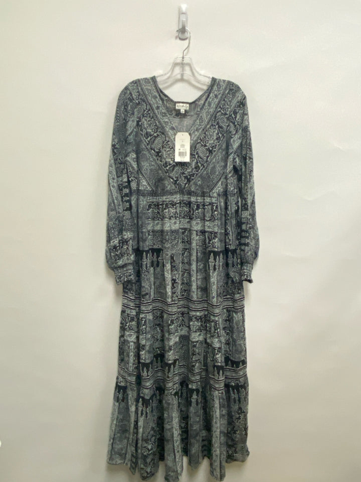 NWT wonderly Size L Gray/Black Assorted Print Maxi Ladies Dress