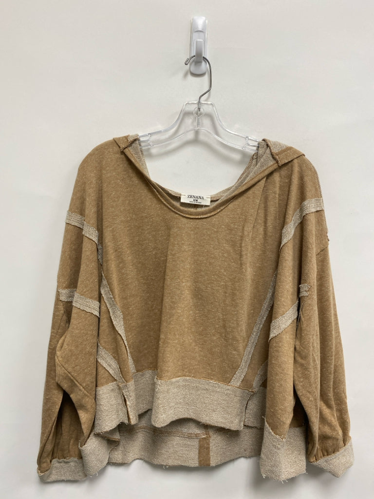 NWT Zenana Size S Tan Mottled Hooded Ladies Pullover