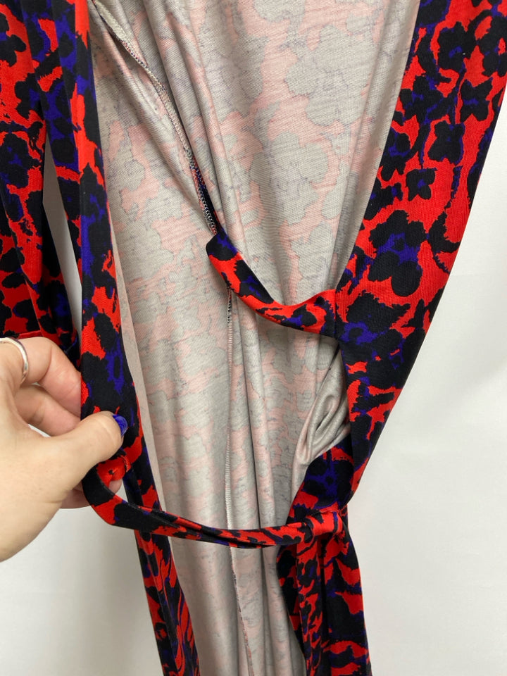 Diane Von Furstenberg Size 6 Red Black/Purple Animal Print Wrap Ladies Dress