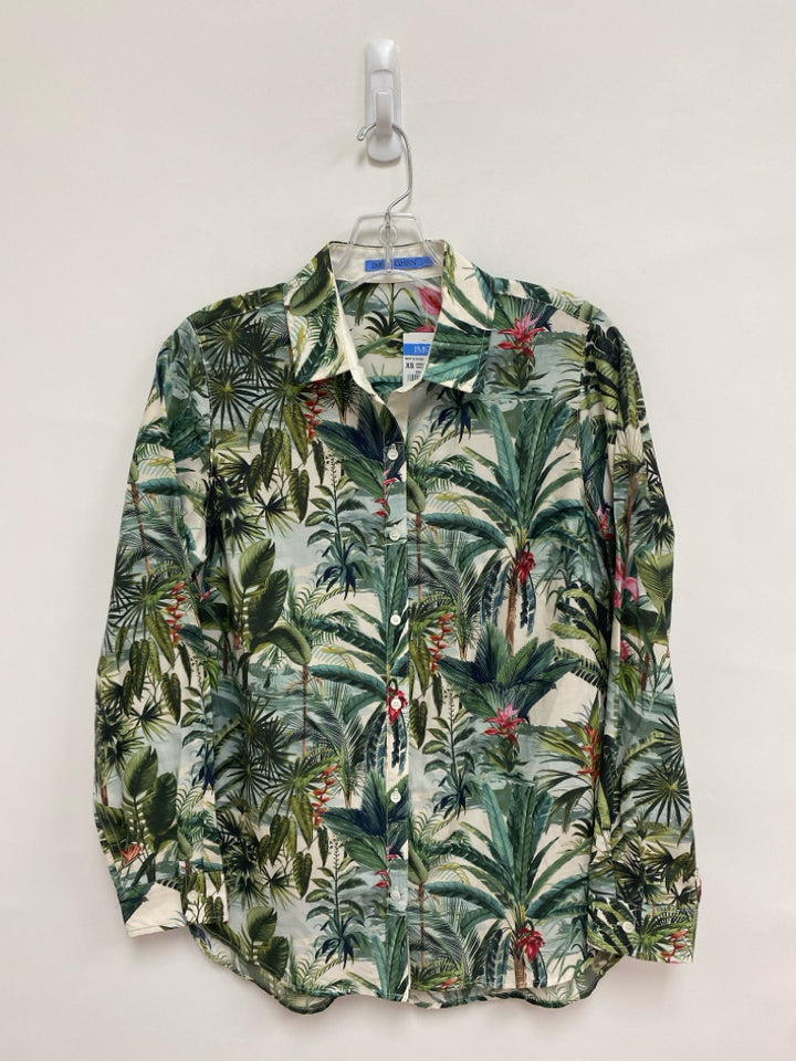 NWT J McLaughlin Size XS Cream/Green Seafoam/Pink Palm Trees Ladies Top