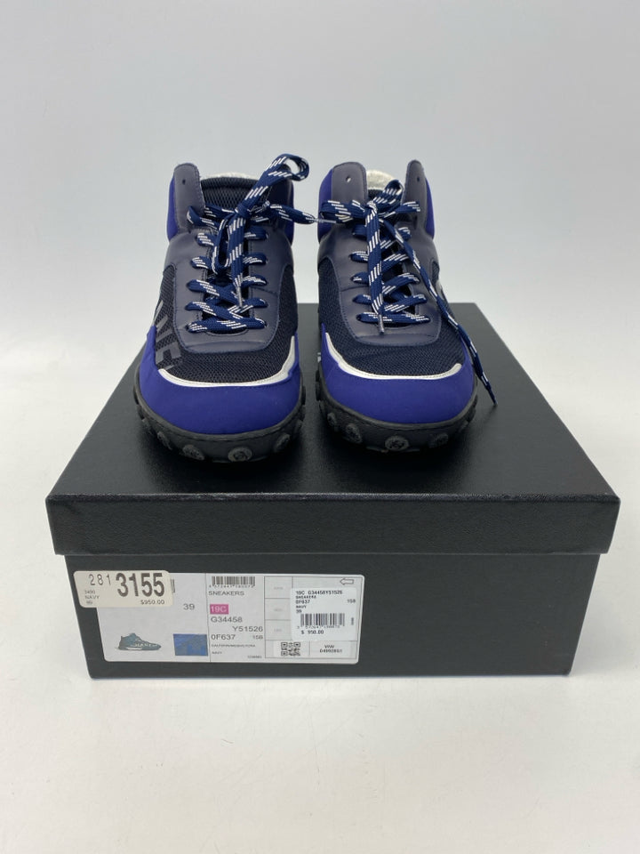 Chanel  Size 39 Navy Black/White Mesh Neoprene Sneakers