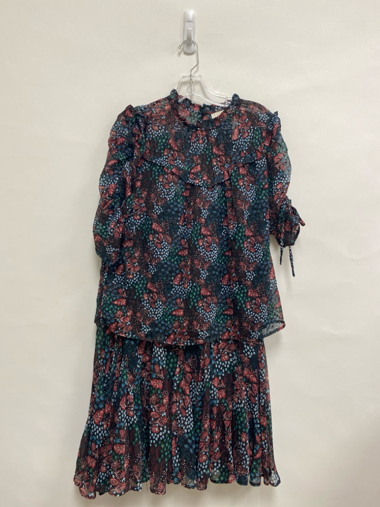 LOFT Size S Black/Blue Burgundy/Green Floral Ladies 2pc Skirt