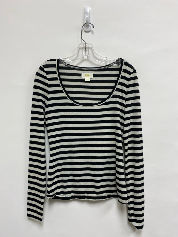 Maeve Size S Black Cream Striped Long Sleeve Ladies Top