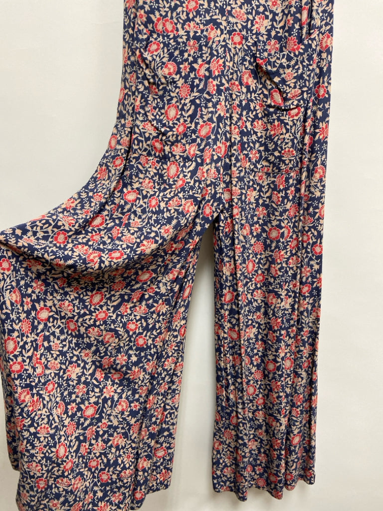 Size XXS Navy Red/Tan Flowers Sleeveless Ladies Jumpsuit