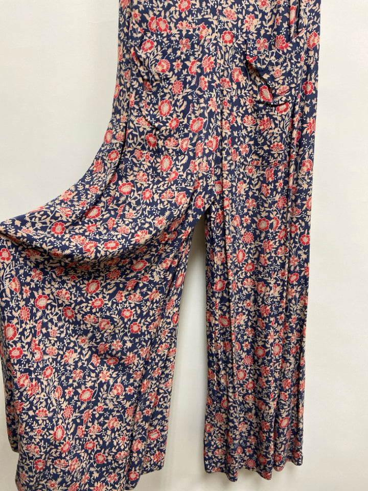 Size XXS Navy Red/Tan Flowers Sleeveless Ladies Jumpsuit