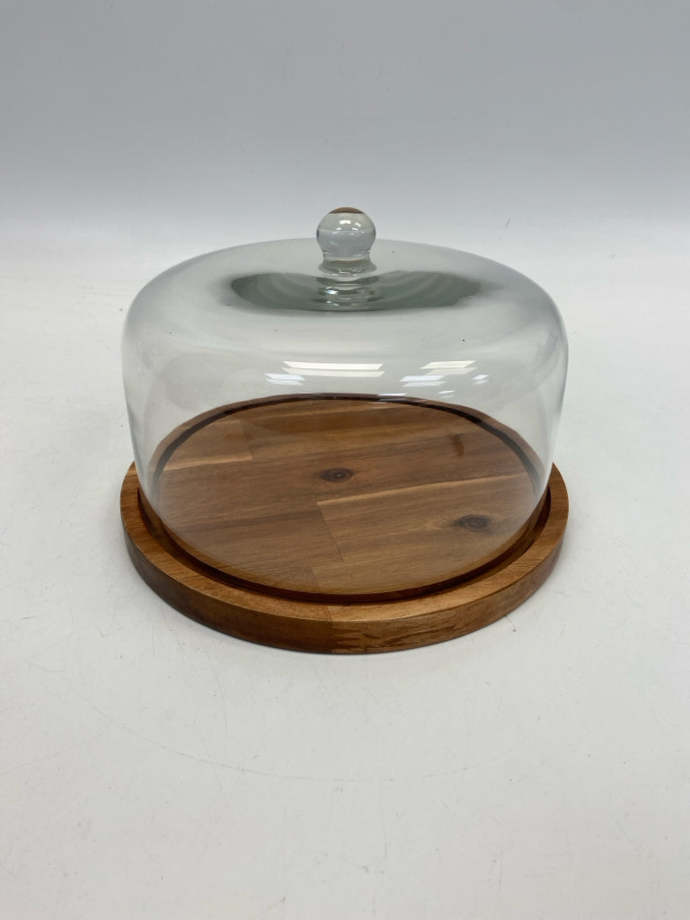 Clear Natural Wood/Glass Cake Plate/Stand