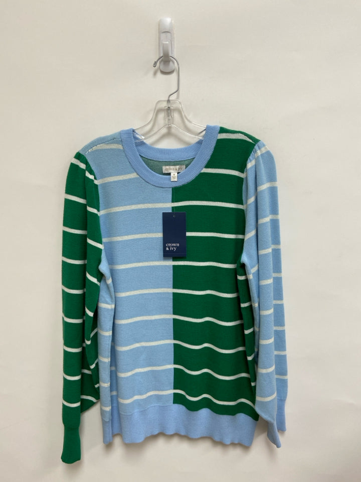 NWT Crown &amp; Ivy Size M Blue Green/White Striped Ladies Sweater