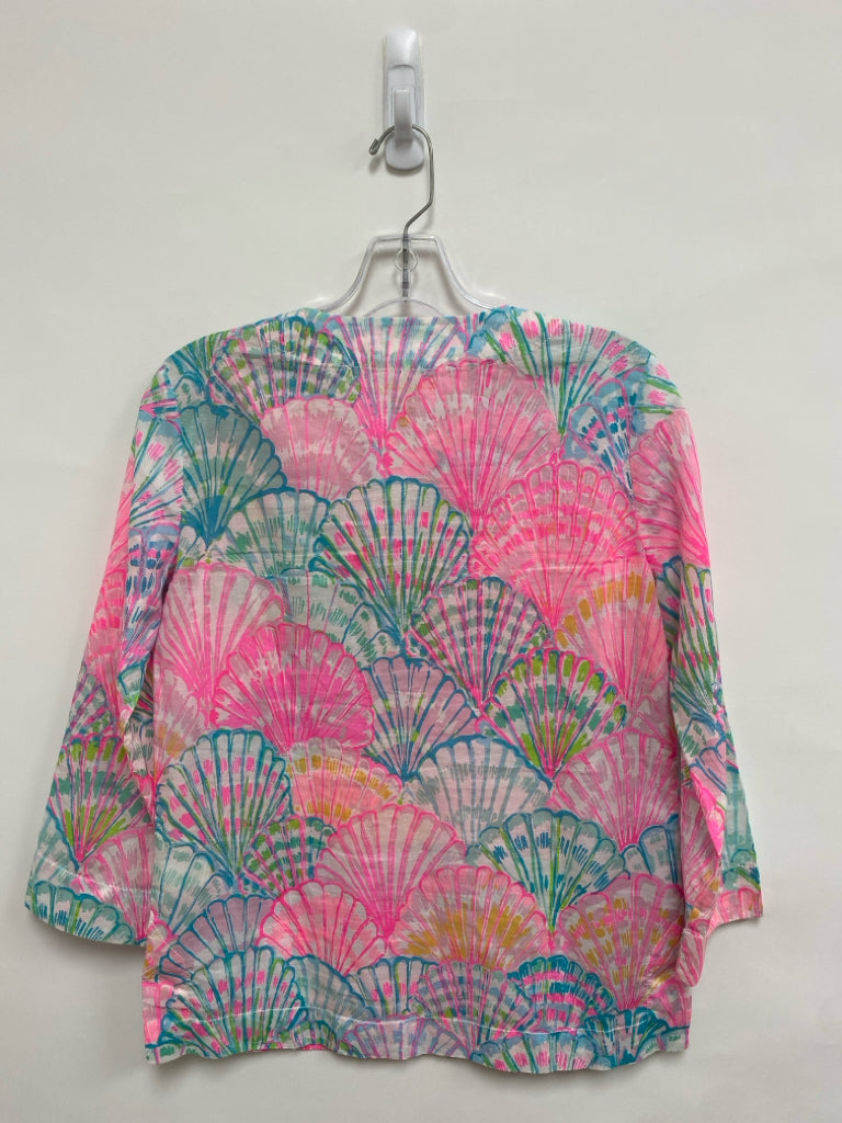 LILLY PULITZER Size XS Aqua/Pink White/Green Shells Ladies Top