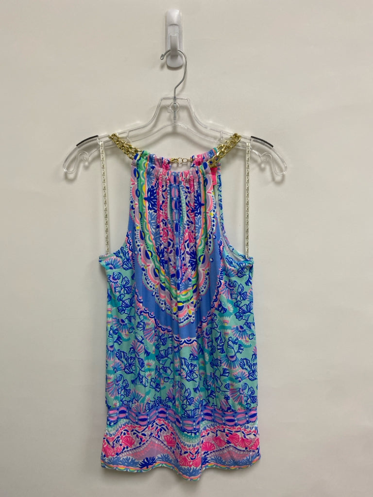 LILLY PULITZER Size S Blue Pink/White Floral Sleeveless Ladies Top