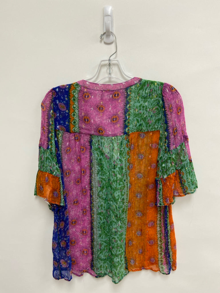 Akemi + Kin Size S Purple/Blue Green Print Sheer Ladies Top