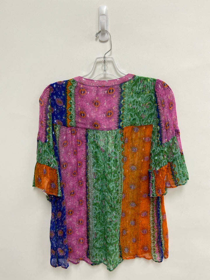 Akemi + Kin Size S Purple/Blue Green Print Sheer Ladies Top