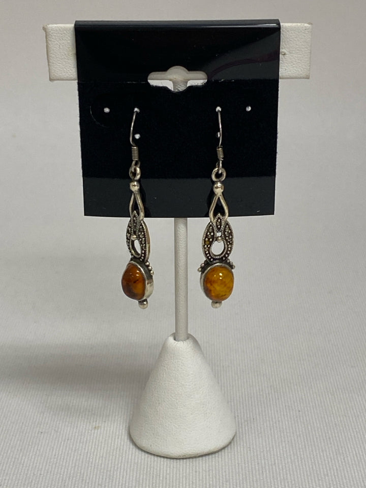 Silver Amber Studded Earrings