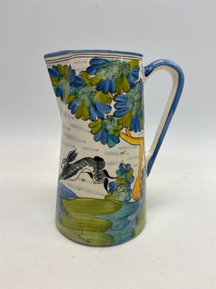 White Blue/Green Rabbit Pitcher