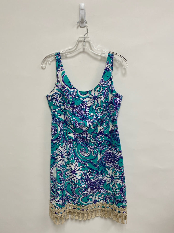 LILLY PULITZER Size 6 Turquoise Purple/White Sleeveless Ladies Dress
