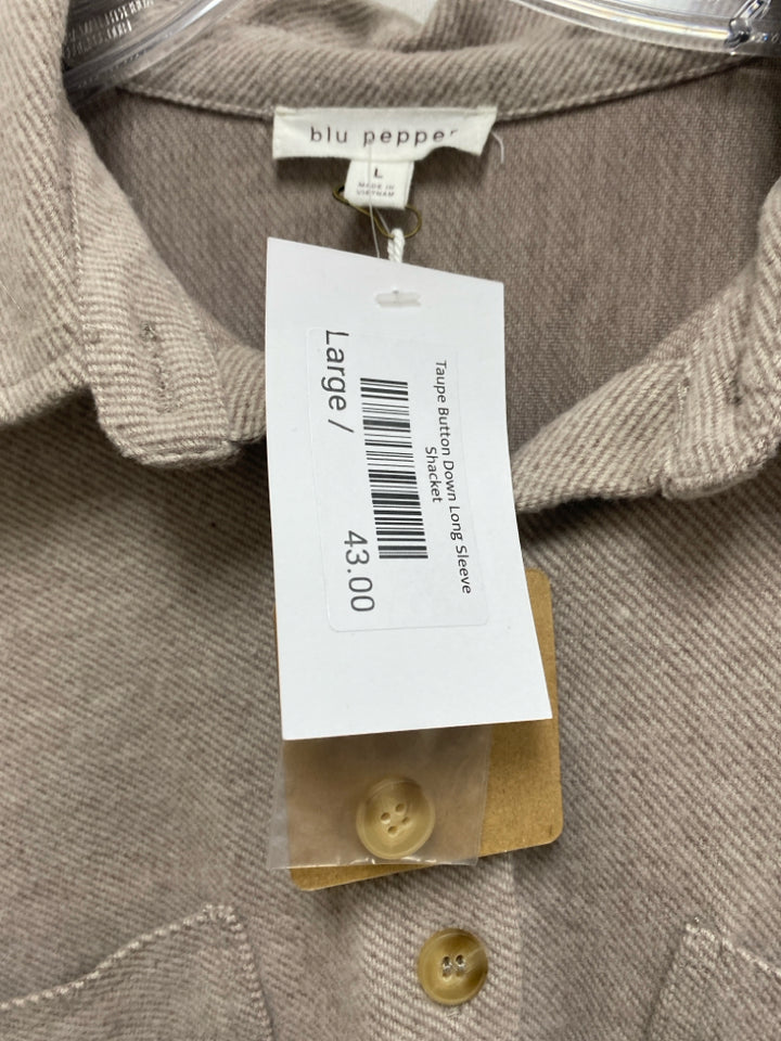 NWT blu pepper Size L Taupe Buttons Long Sleeve Ladies Top