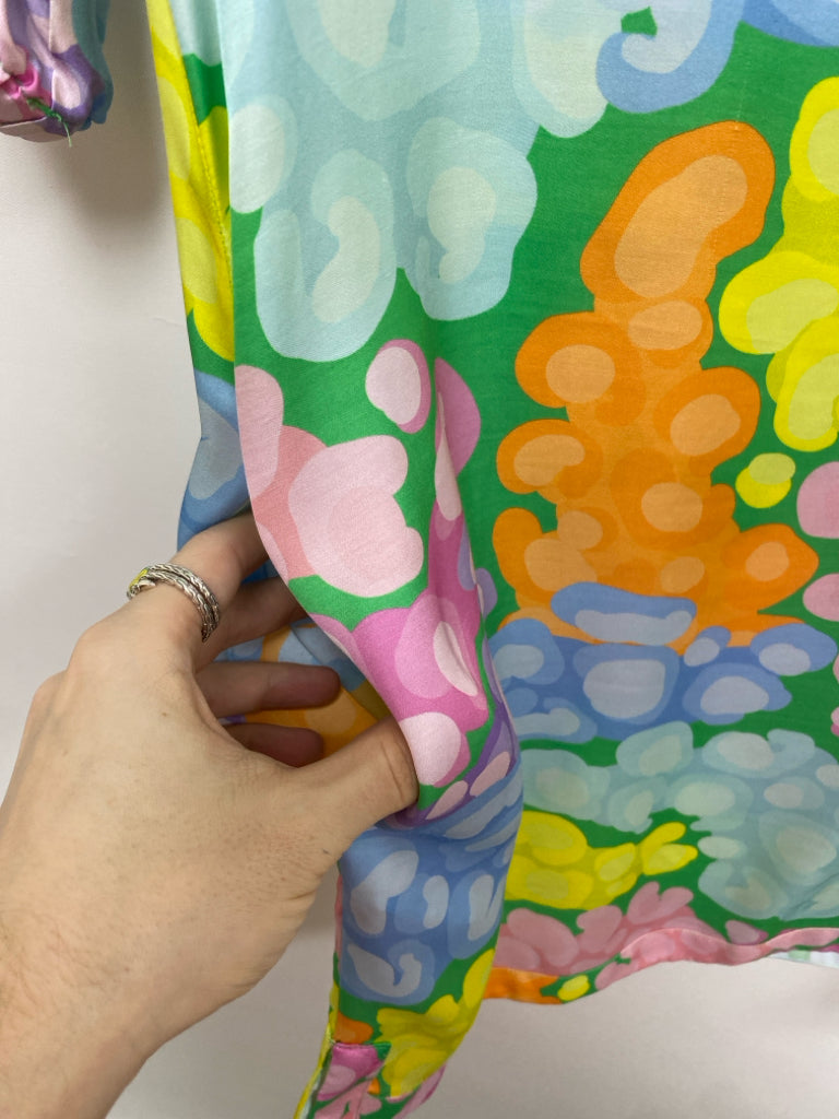 EMILY McCARTHY Size XS Pink/Green Blue/Multi Abstract 3/4 Sleeve Ladies Dress