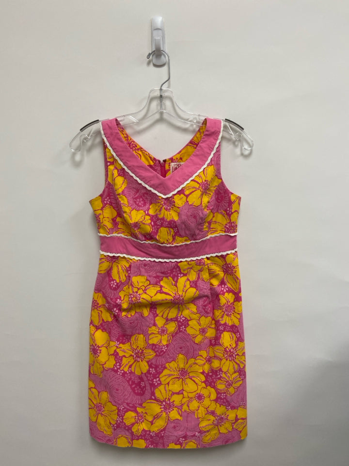 LILLY PULITZER Size 0 Pink/Yellow Flowers Sleeveless Ladies Dress