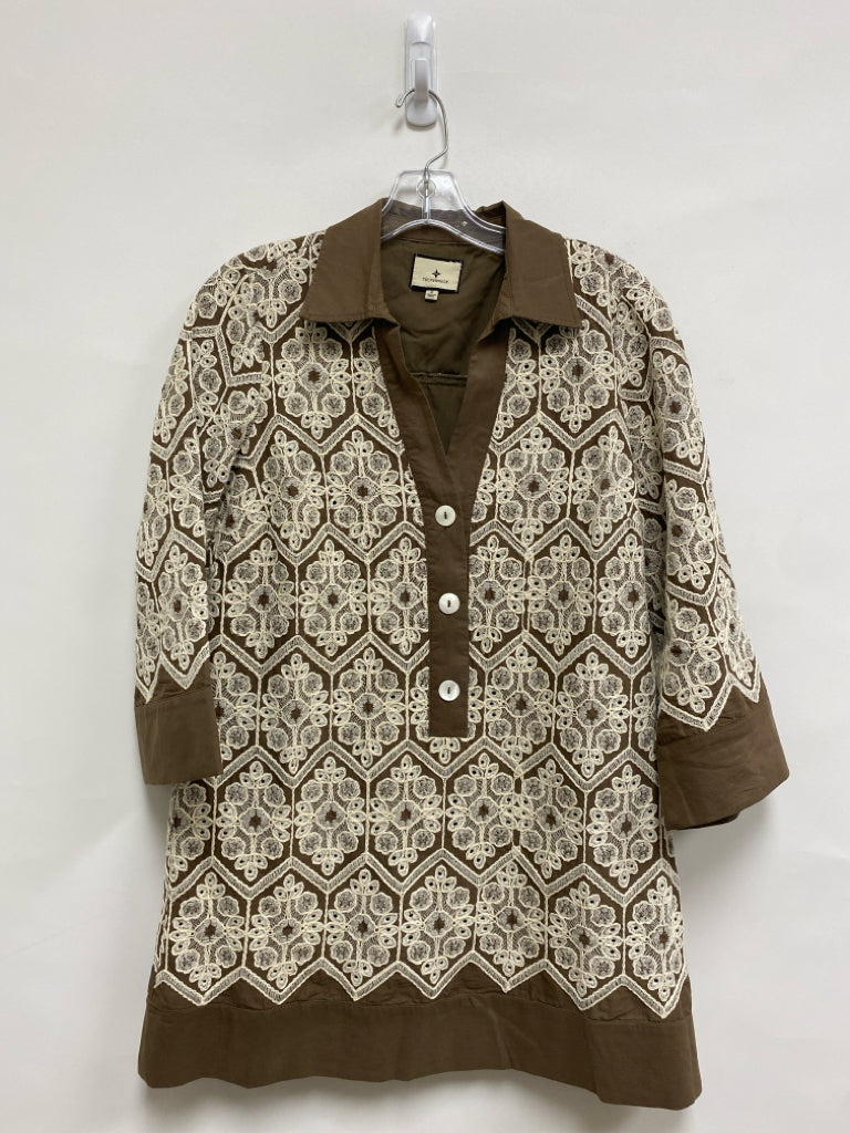 TUCKERNUCK Size S Brown Cream Embroidered Ladies Dress