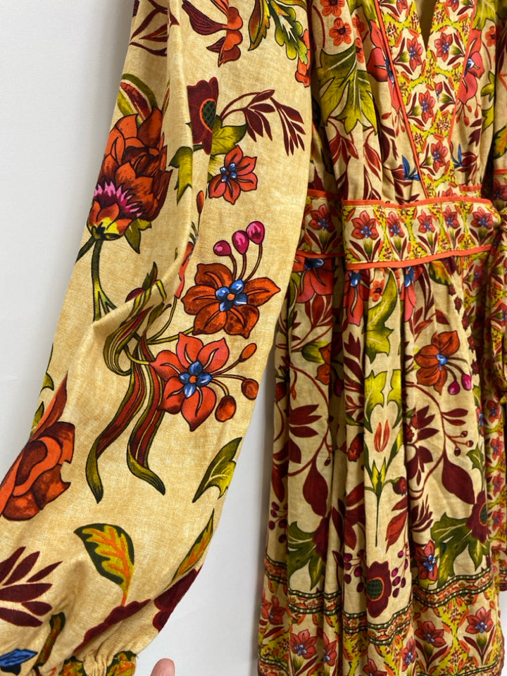 a loves a Size L Pale Yellow Red/Green Floral Wrap Ladies Dress