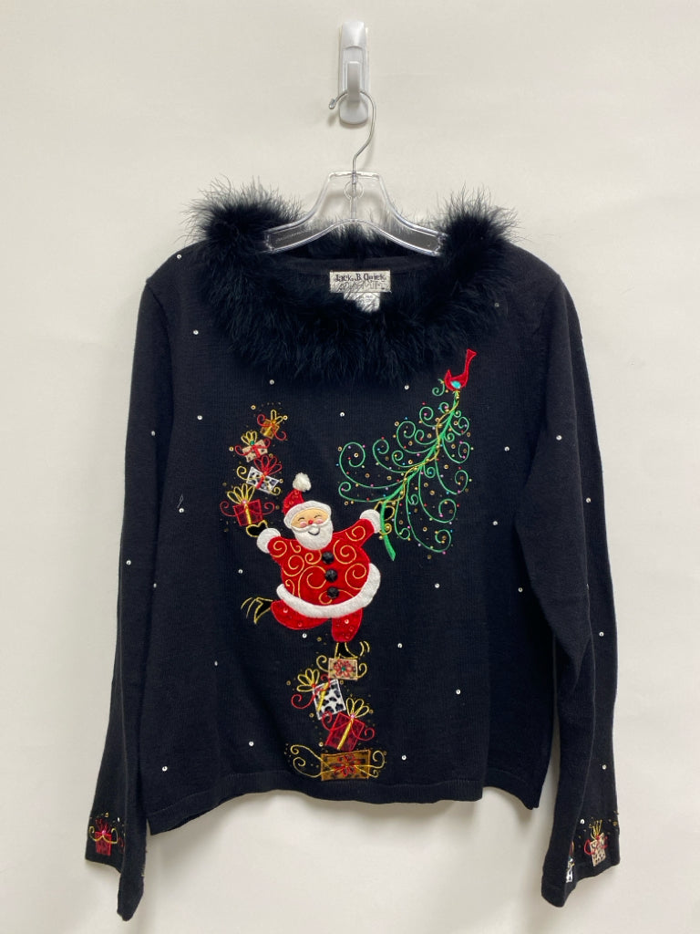 Jack B. Quick Size L Black Red/Green Santa Ladies Sweater