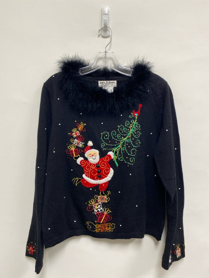 Jack B. Quick Size L Black Red/Green Santa Ladies Sweater