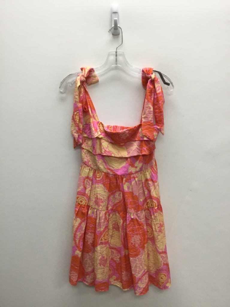 Promesa Size S Orange/Pink Tan Flowers Sleeveless Ladies Dress