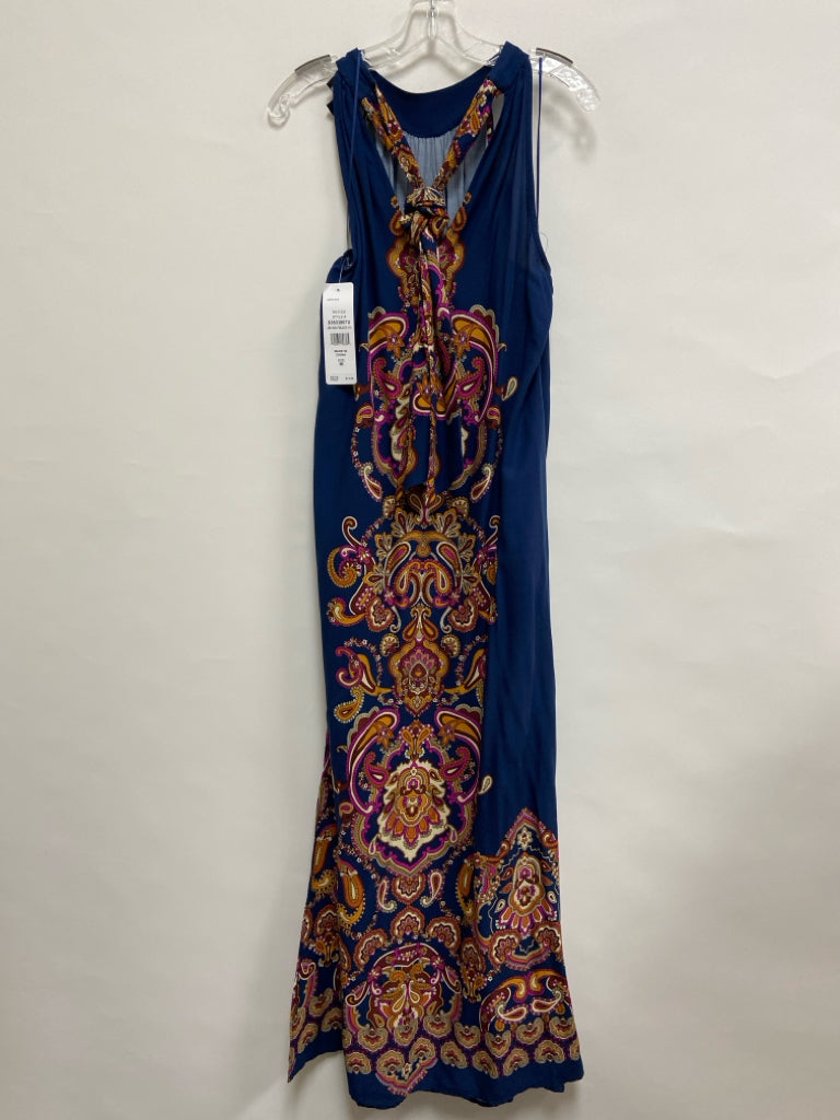 NWT MSK Size M Navy Purple/Brown Paisley Sleeveless Ladies Dress
