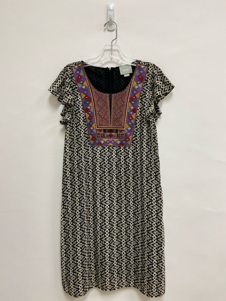 Maeve Size M Cream/Black Purple/Multi Print Embroidered Ladies Dress