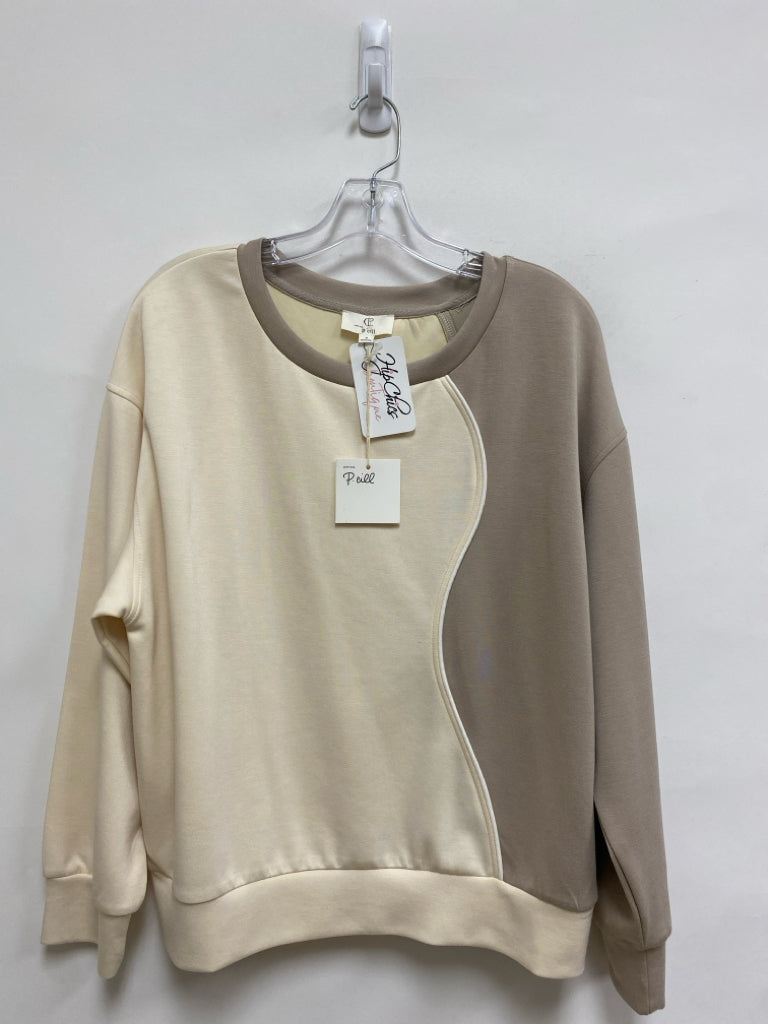 NWT P.CILL Size S Beige Cream Color Block Long Sleeve Ladies Top