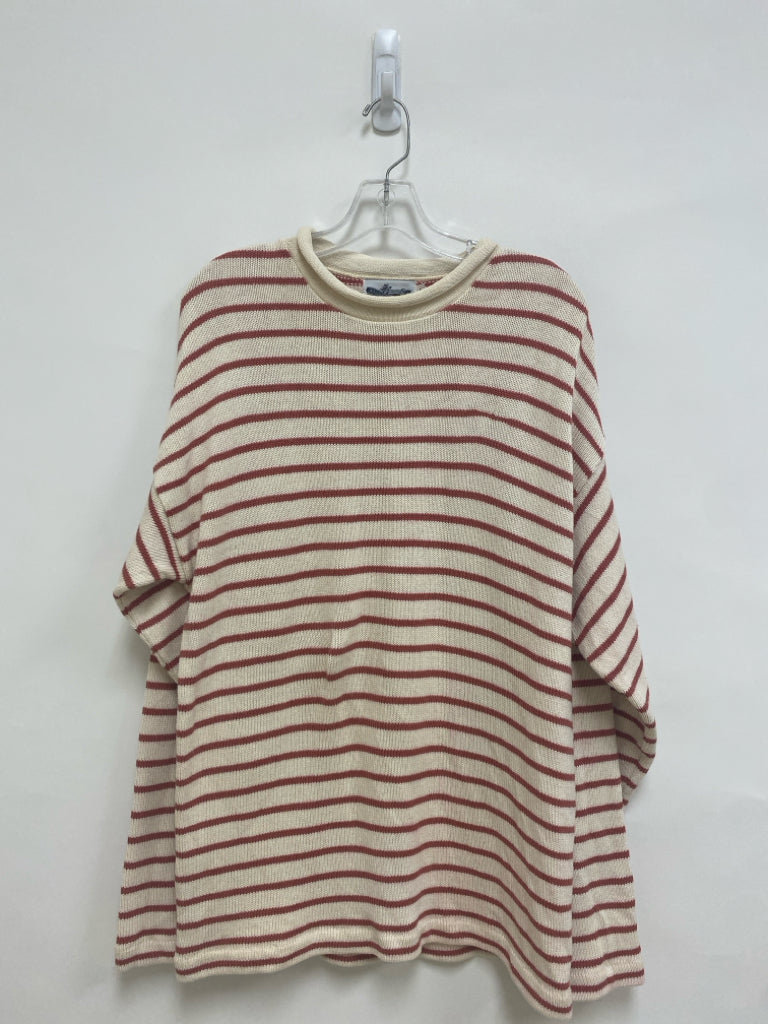 Size L Cream Dark Coral Stripes Ladies Sweater