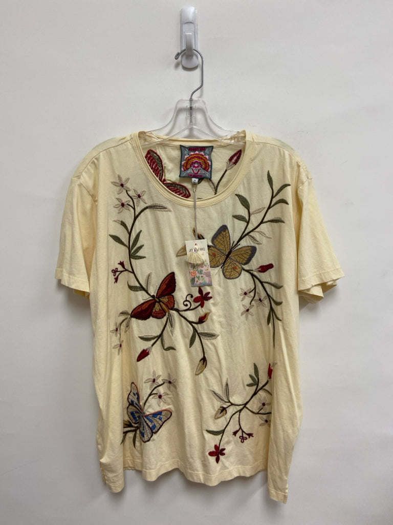 NWT JOHNNY WAS Size XL Cream Gray/Multi Butterflies Embroidered Ladies Top