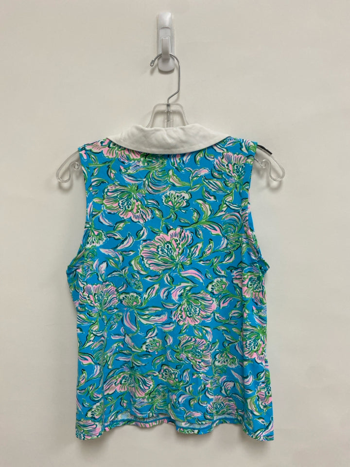LILLY PULITZER Size M Blue Green/Pink Flowers Sleeveless Ladies Top