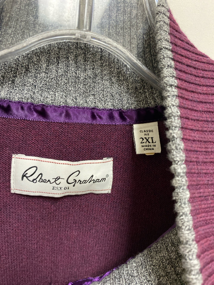Robert Graham Size 2X Purple Gray Geometric Quarter Zip Men&