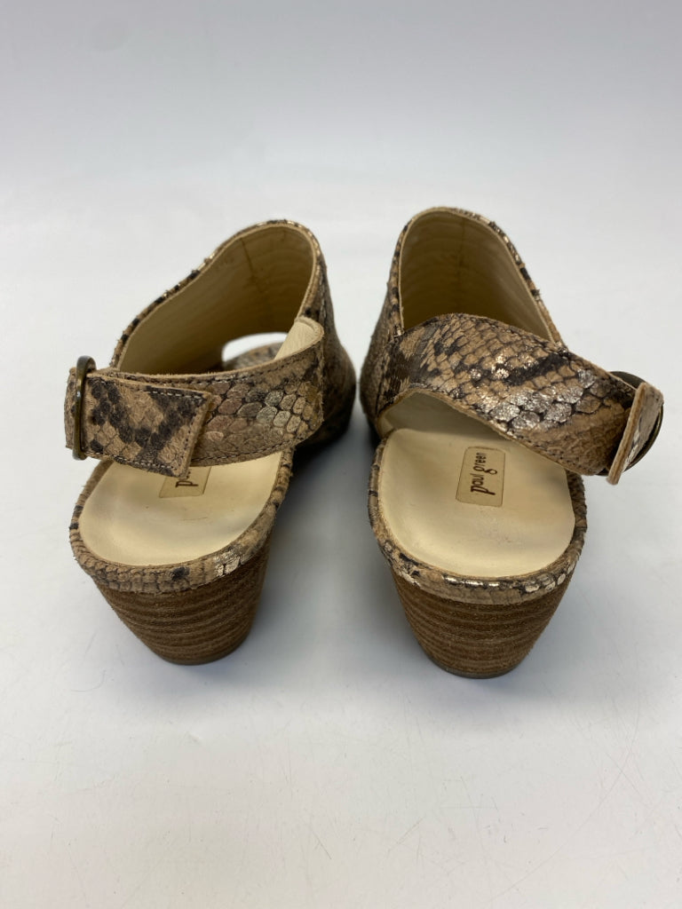 Paul Green  Size 5.5 Brown Black/Gold Snakeprint Sandals