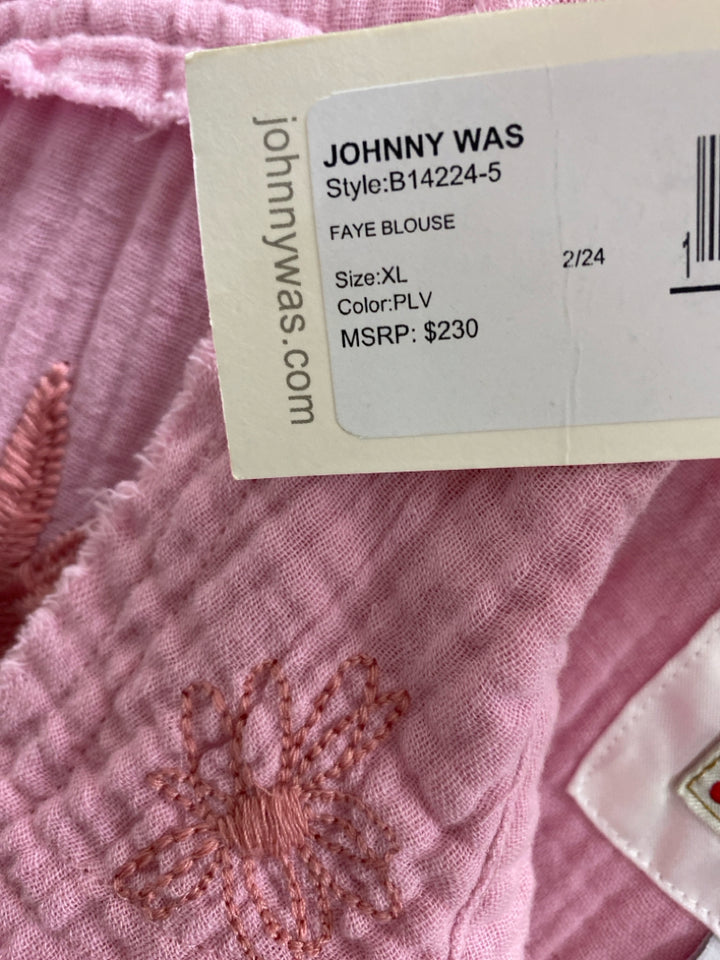 NWT JOHNNY WAS Size XL Pink Multi Color Embroidered Gauze Ladies Top