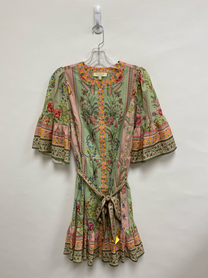 Size S Green Pink/Multi Assorted Print Cotton Ladies Dress