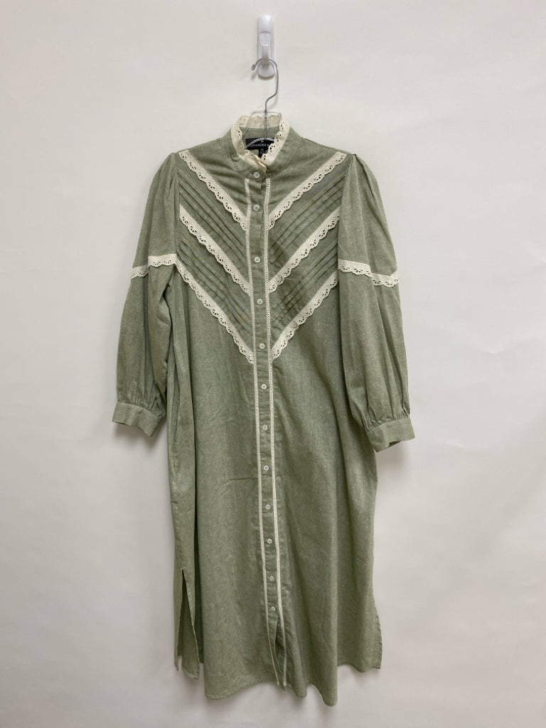 Pomander Place Size XS Sage Cream Lace Button Up Linen Blend Ladies Dress