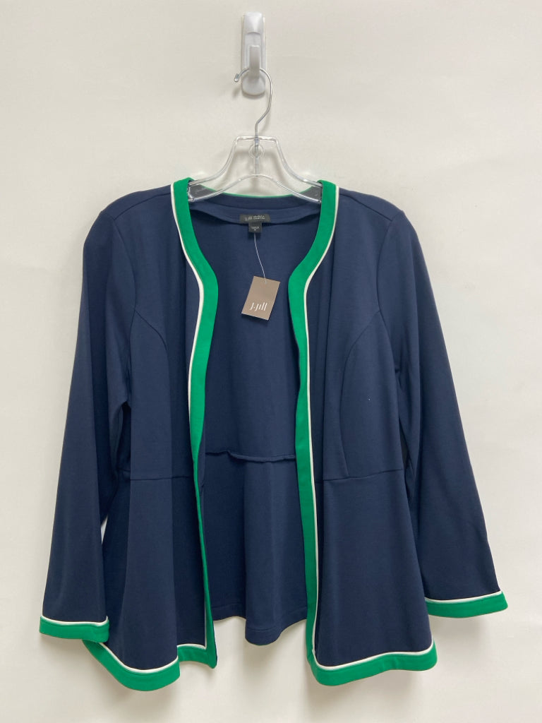 NWT J Jill Size M Navy Green Trimmed Open Front Ladies Top