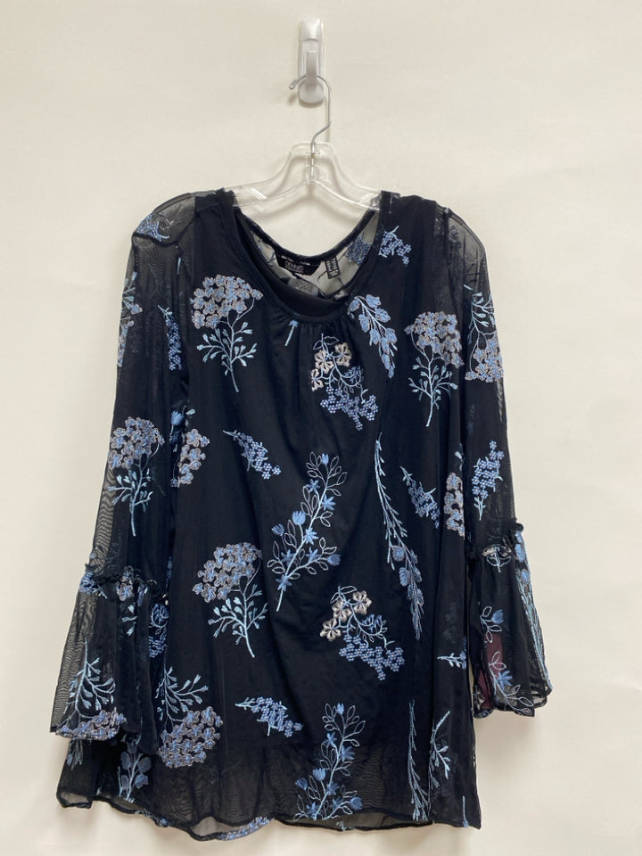 Dennis Basso  SIZE  1X Black Blue Floral Embroidered Plus Size Top